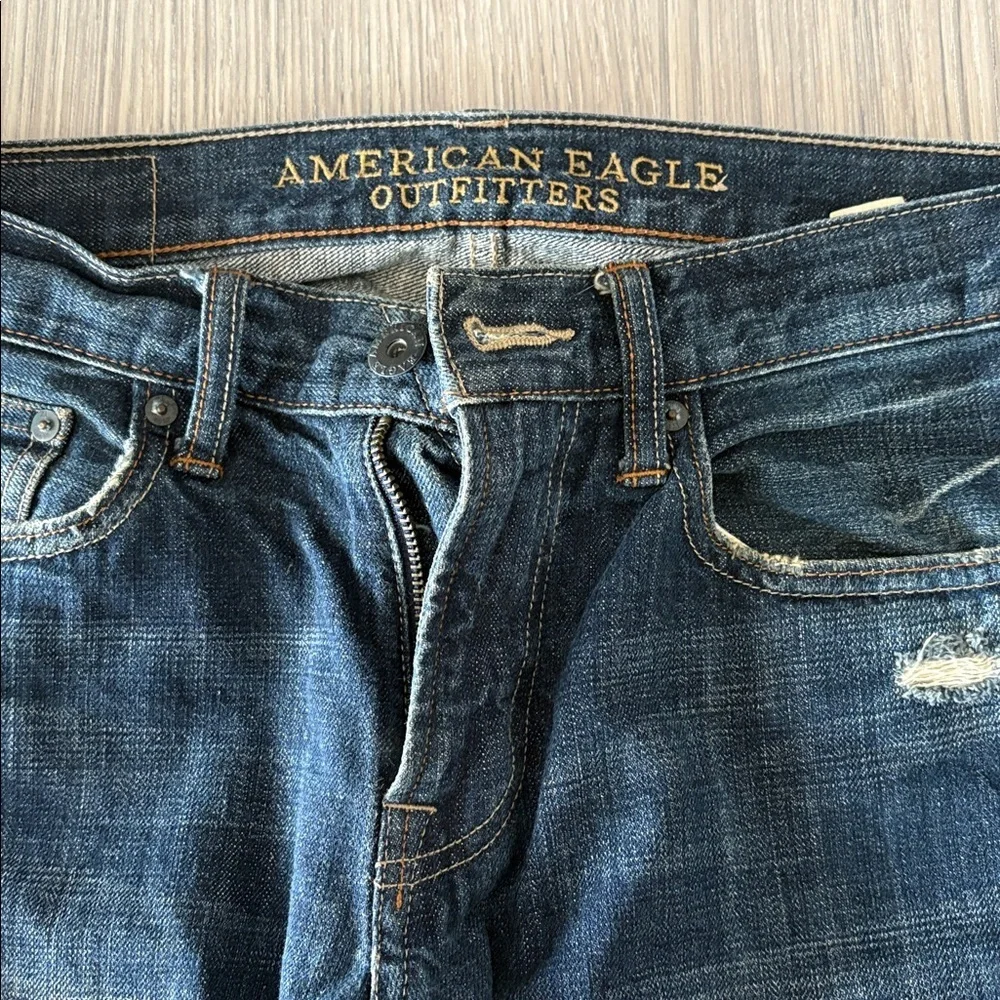 American Eagle Slim Straight Jeans Men’s 28x32 Distressed Blue Denim - Picture 2 of 7